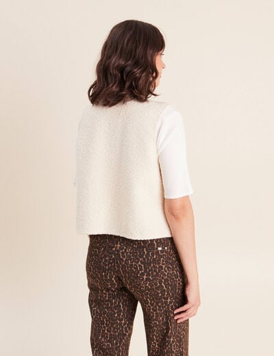 Gilet sans manches bouclette poches ecru femme