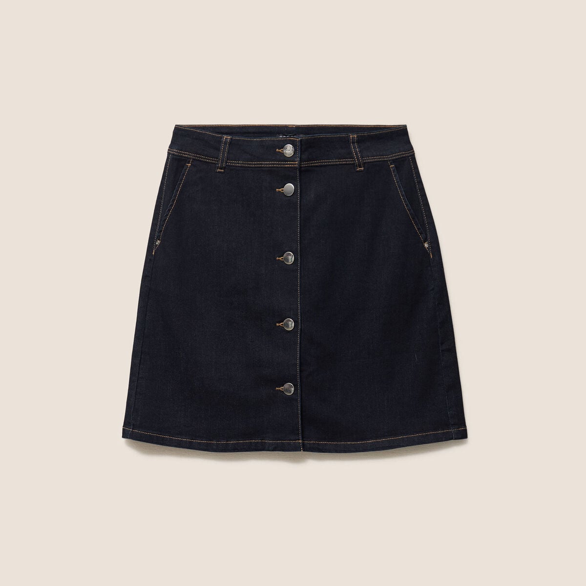 Jupe courte trap&egrave;ze en jean denim brut femme