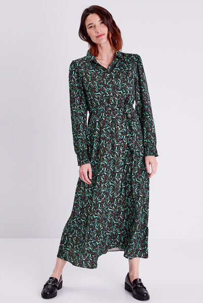Robe longue droite fluide vert pastel femme