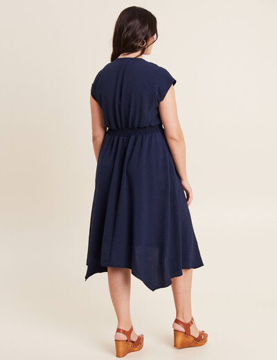 Robe évasée taille smockée bleu marine femme