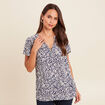 Blouse fluide col V manches courtes bleu femme