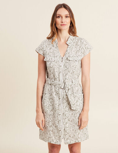 Robe droite zippée vert kaki femme