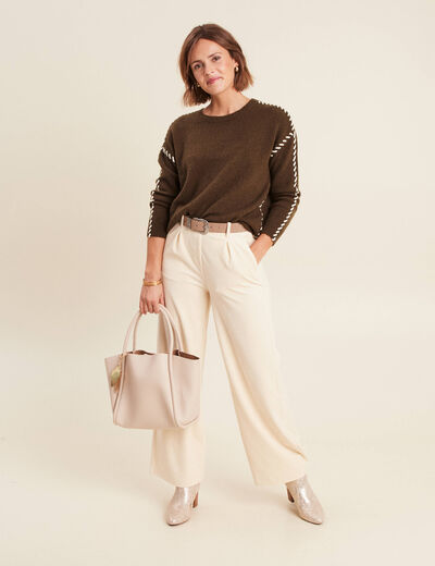 Pull manches longues vert olive femme