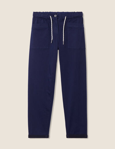 Pantalon coupe mom 7/8&egrave;me bleu marine femme