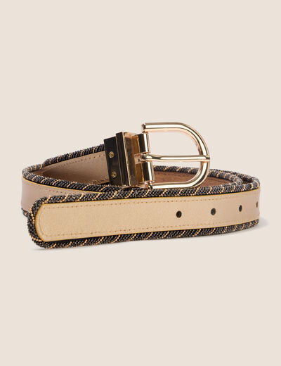 Ceinture fine r&eacute;versible avec cha&icirc;ne beige femme