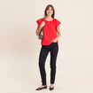 Blouse col v manches courtes fluide rouge femme