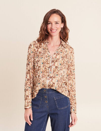 Chemise ajust&eacute;e manches longues marron femme