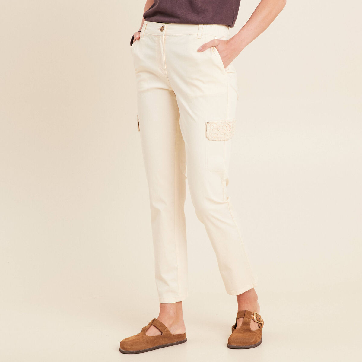 Pantalon jogpant 7/8ème ecru femme