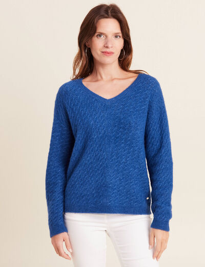 Pull manches longues bleu femme