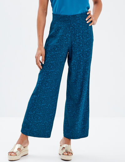 Pantalon flou élastiqué bleu canard femme