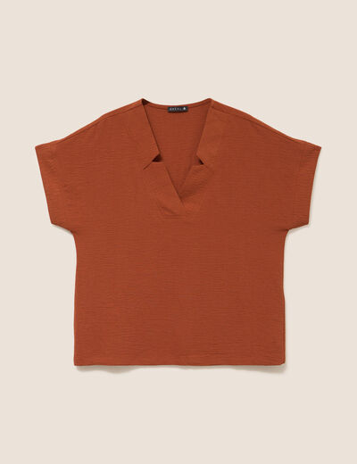 Blouse fluide manches courtes marron fonc&eacute; femme