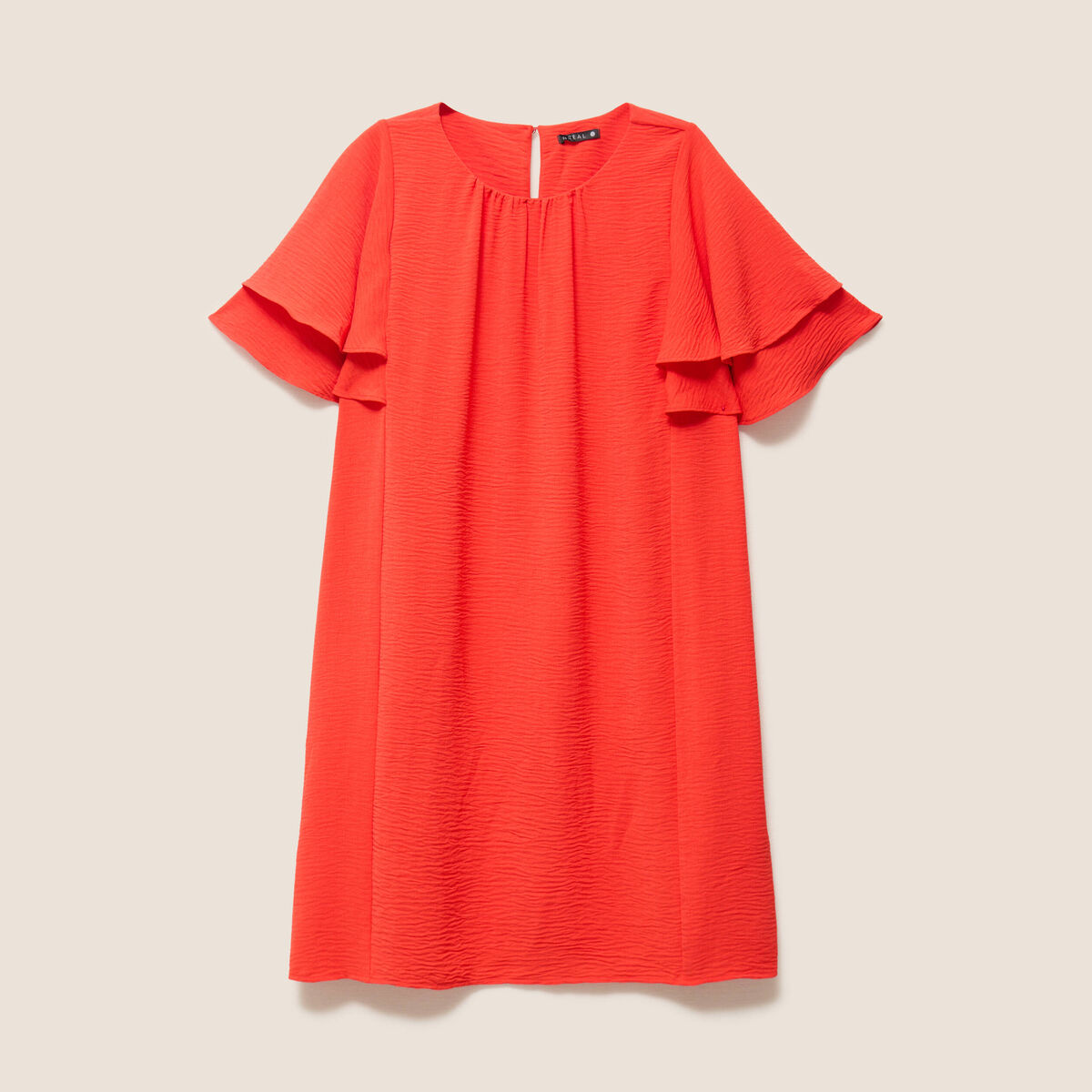 Robe courte &eacute;vas&eacute;e manches courtes orange fonc&eacute; femme
