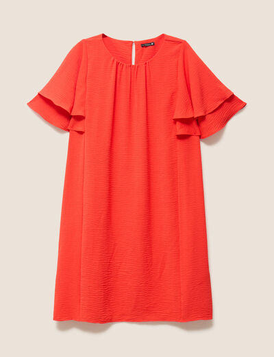 Robe courte &eacute;vas&eacute;e manches courtes orange fonc&eacute; femme