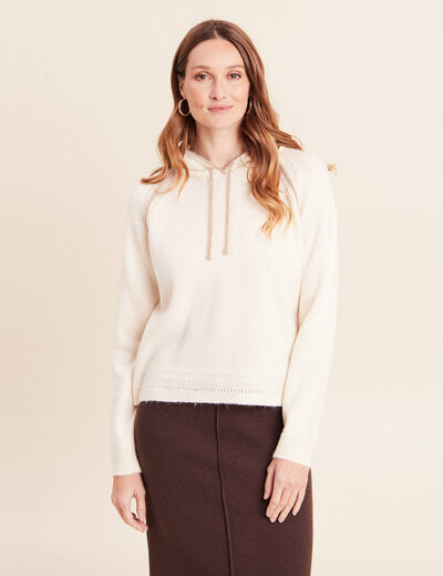Sweat droit long &agrave; capuche ecru femme