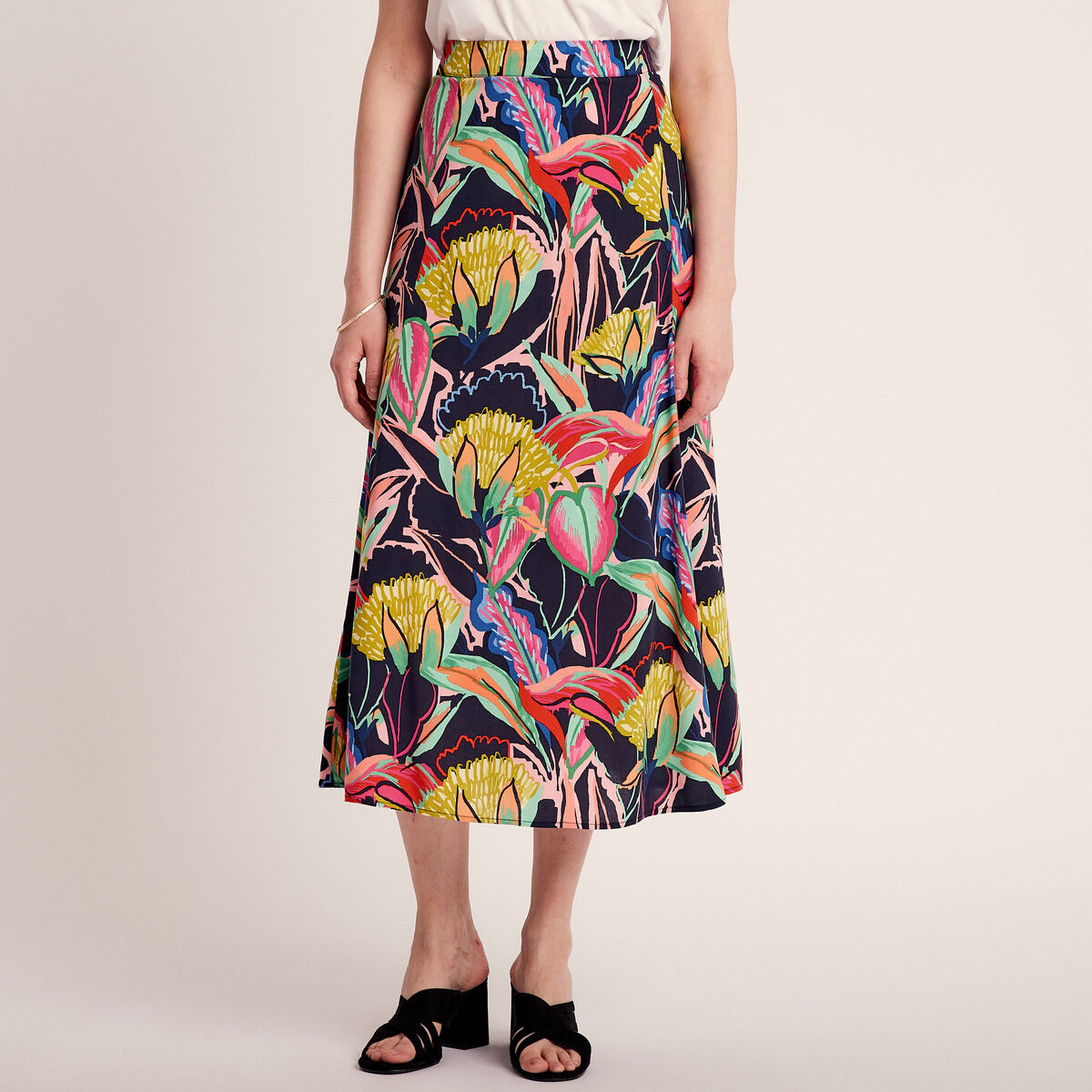 Jupe longue évasée multicolore femme