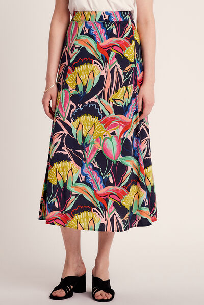 Jupe longue évasée multicolore femme