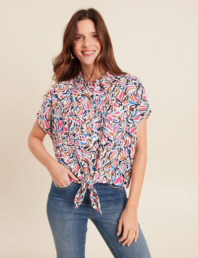 Chemise manches courtes fluide bleu femme