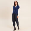 Gilet droit mi-long col v bleu marine femme