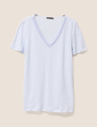 T-shirt manches courtes col en V bleu clair femme