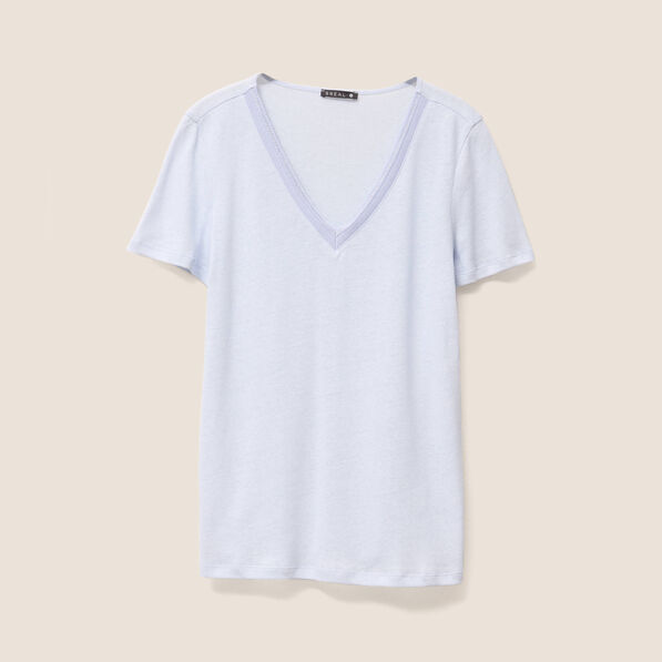 t shirt manches courtes col en v bleu clair femme T-shirt manches courtes col en V bleu clair femme