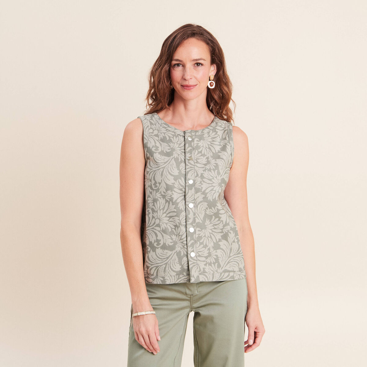 T-shirt r&eacute;versible sans manches gris femme