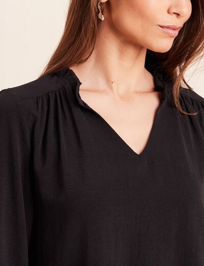 Blouse col v manches longues fluide noir femme