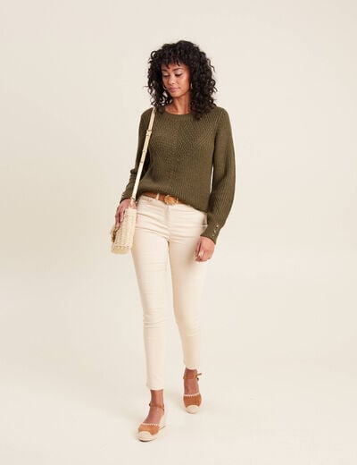 Pull manches longues vert kaki femme