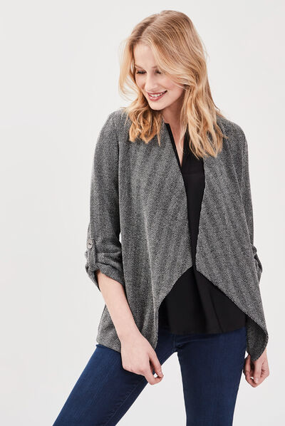 Veste évasée col châle noir femme