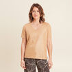 T-shirt col V manches courtes beige femme