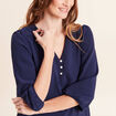 Blouse col v manches 3/4 fluide bleu marine femme