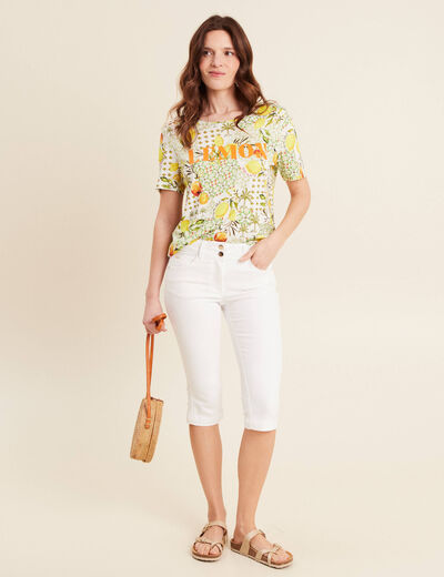Pantacourt droit 5 poches blanc femme