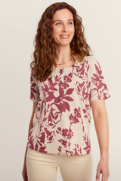 Pull manches courtes bordeaux femme