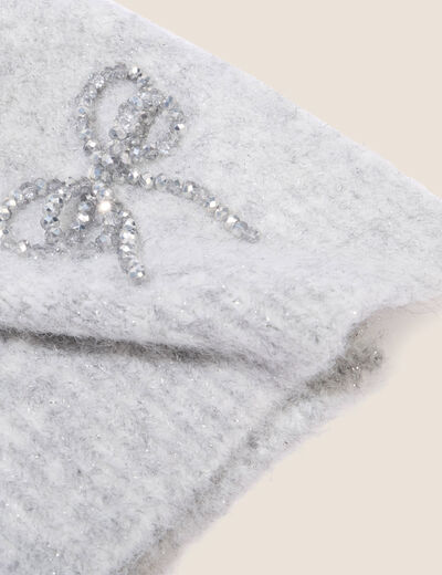 Coffret &eacute;charpe et bonnet &agrave; strass gris clair femme
