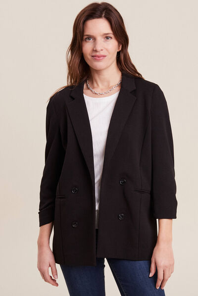 Veste tailleur manches 3/4 noir femme