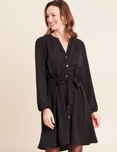 Robe courte col tunisien &agrave; paillettes noir femme