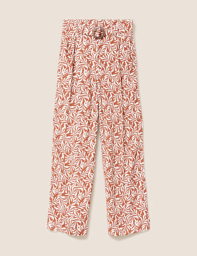 Pantalon large taille haute orange femme