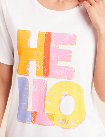 T-shirt col rond manches courtes blanc femme