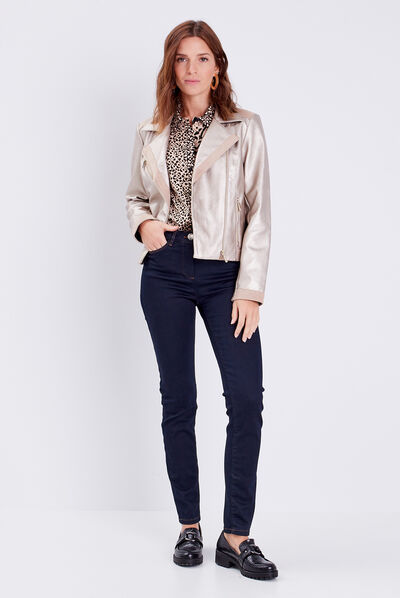 Veste droite zippée beige femme