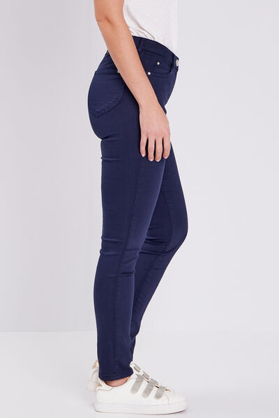 Pantalon léger taille basculée long bleu marine femme