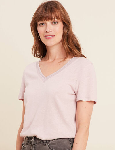 T-shirt manches courtes col en V parme femme