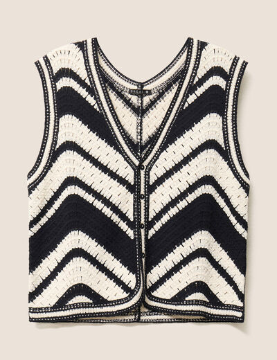Gilet court droit col v en coton noir femme