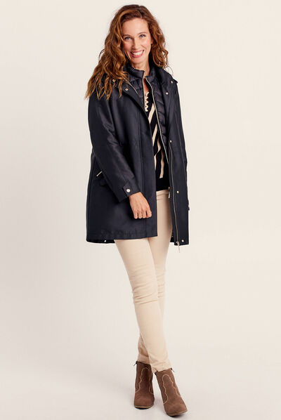 Parka 2-en-1 droite à capuche noir femme