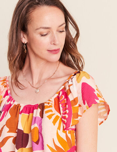 Blouse col v manches courtes fluide multicolore femme