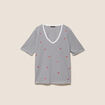 T-shirt droit broderie manches courtes bleu femme