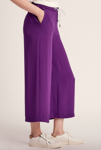 Pantalon large fluide violet foncé femme