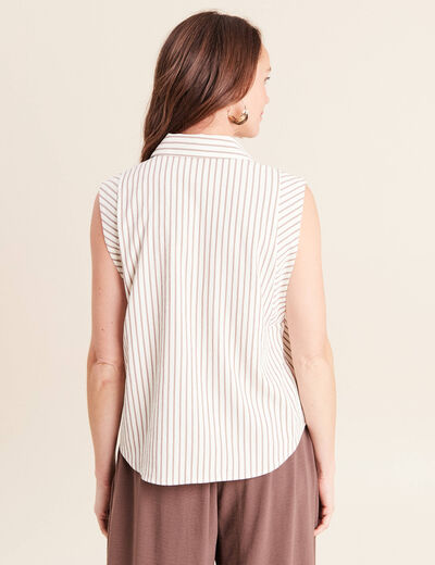 Chemise sans manches col chemise fluide taupe femme