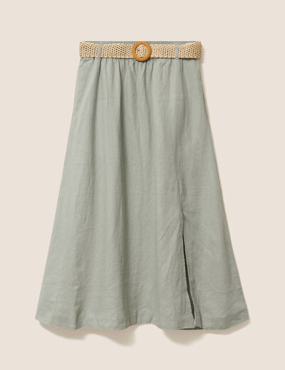 Jupe aspect lin avec ceinture amovible vert clair femme