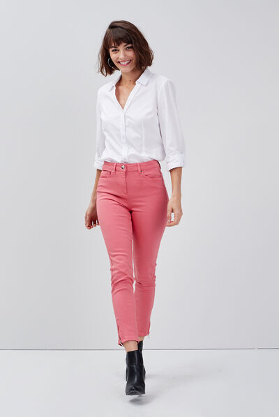 Pantalon ajusté taille haute rose femme