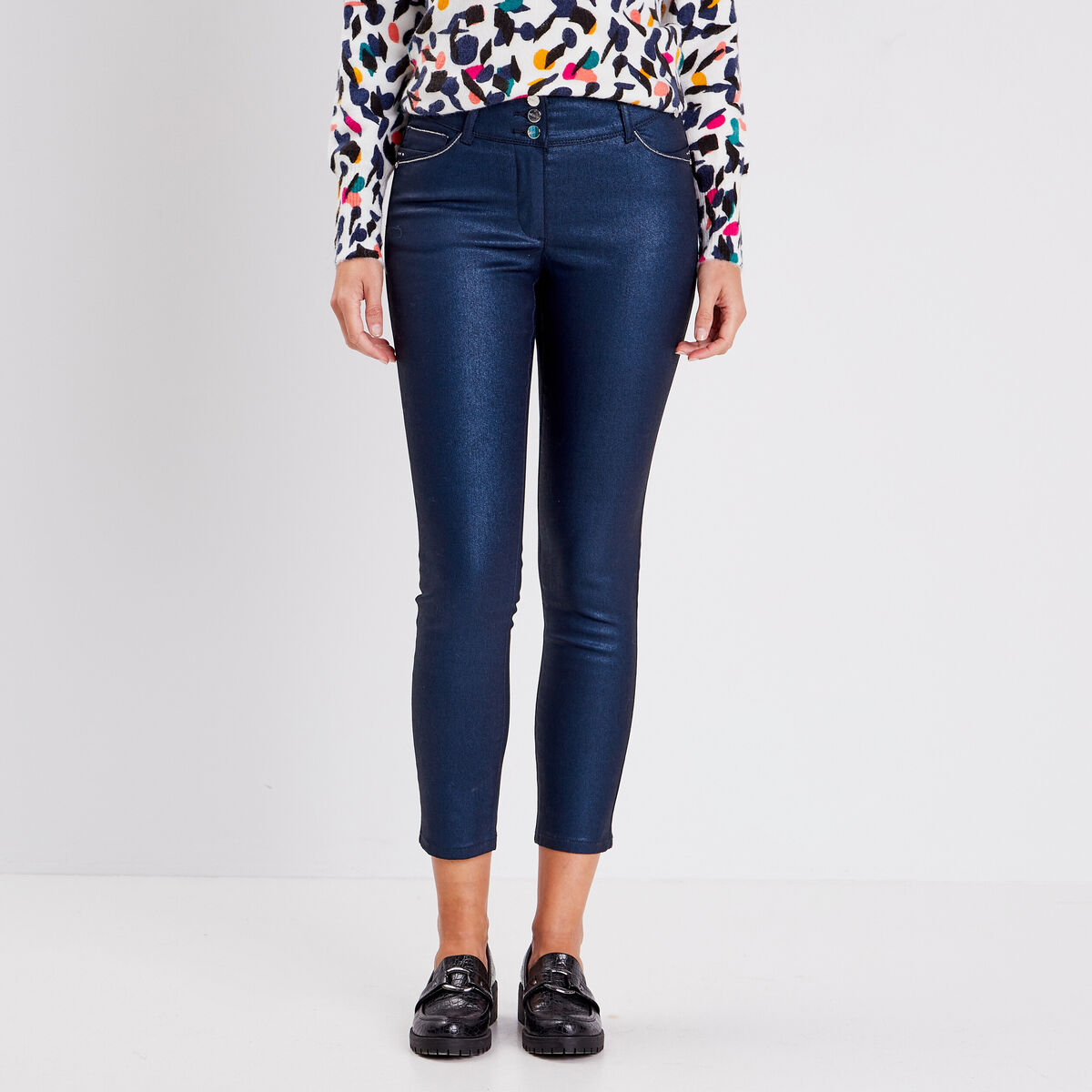 Pantalon ajusté aspect irisé bleu foncé femme