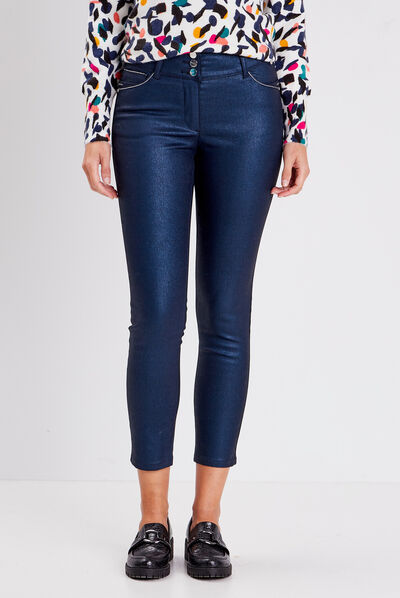 Pantalon ajusté aspect irisé bleu foncé femme